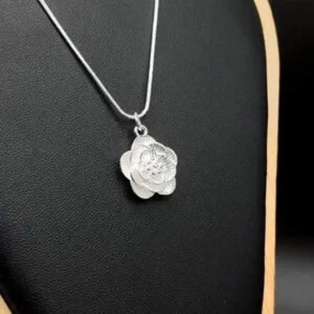 925 Sterling Silver Ornate Flower Necklace Anniversary Birthday Gift